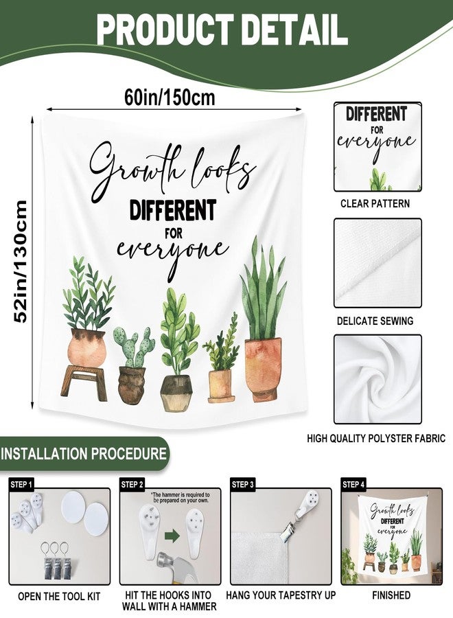 IIDEA 60x50 Inch Growth Looks Different for Everyone Mental Health Tapestry,Inspirational Botanical Wall Hanging,Fabric Plant Wall Decor for Bedroom Classroom Therapy Office Reading Corner - Image 2